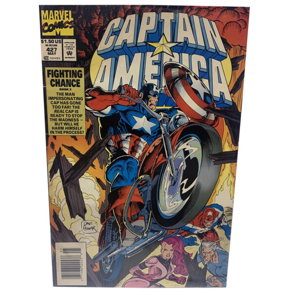 Captain America #427 (Fighting Chance) Marvel Comics May 1994 (Very Fine) Newsstand Edition with 3 Trading Cards