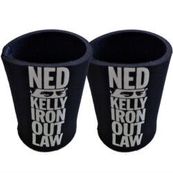 Two Ned Kelly 'Iron Out Law' Black Neoprene Stubby Holders Can Coolers