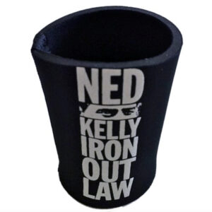 Two Ned Kelly 'Iron Out Law' Black Neoprene Stubby Holders Can Coolers