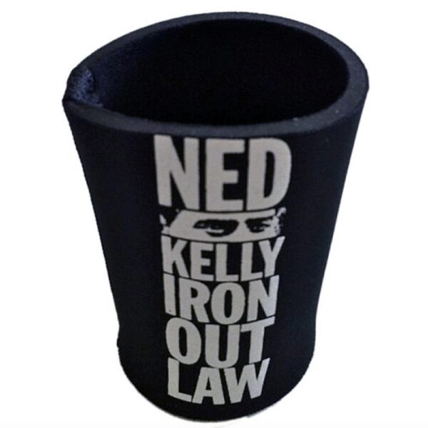 Two Ned Kelly 'Iron Out Law' Black Neoprene Stubby Holders Can Coolers - Image 2